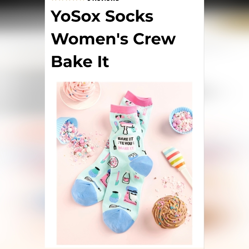 YoSox Women's Crew Socks "Bake It Til You Make It" Green & Blue Sz 6-10 OS